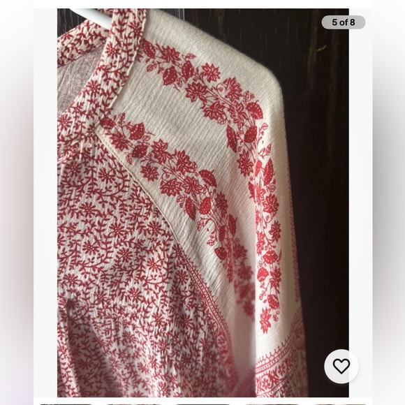 Lucky Brand Top Womens Small Red Floral V-neck Long Sleeve Boho Peasant - Picture 5 of 13